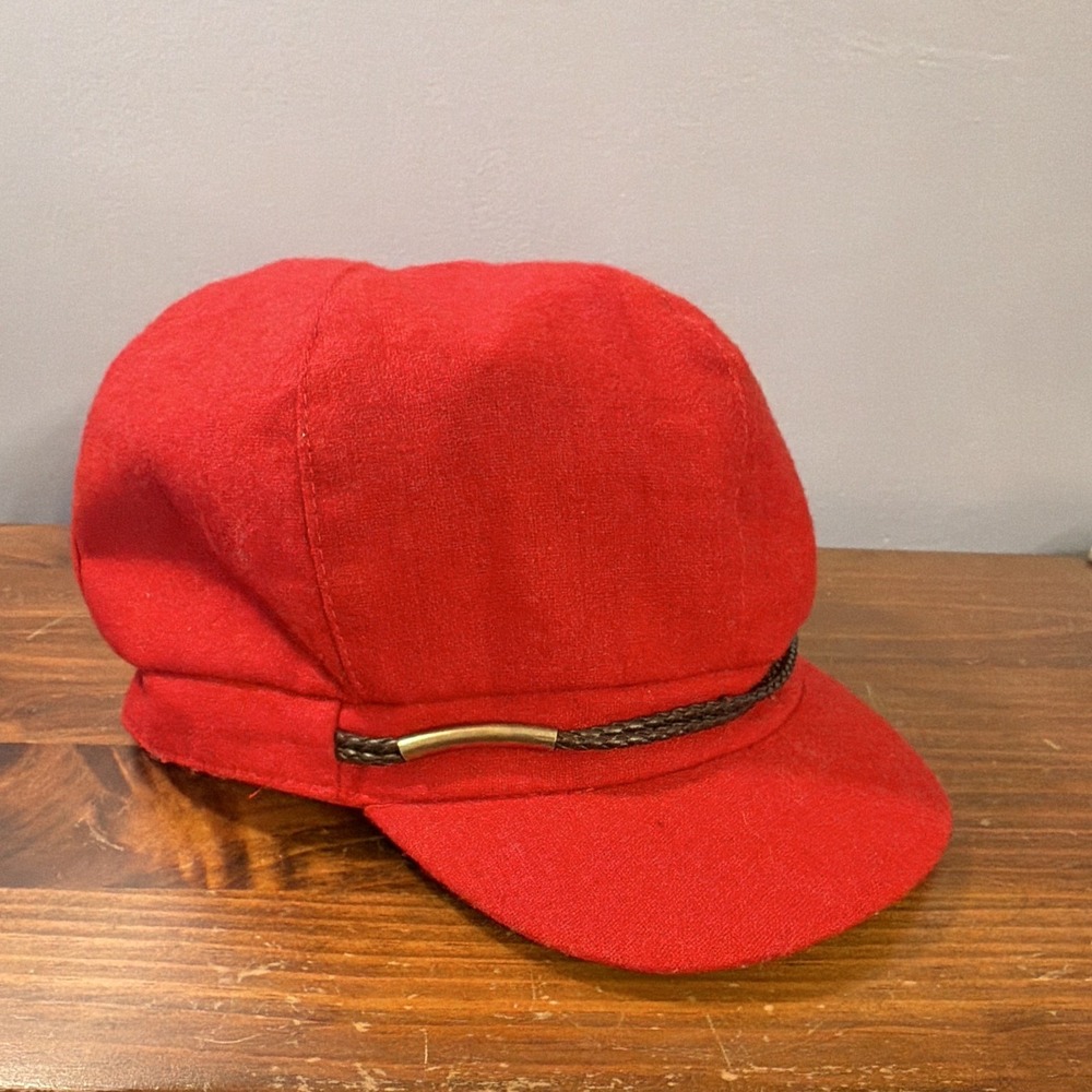Newsboy Cap Wool Blend Vintage Women Red One Size 90s Nine West Hat Holiday